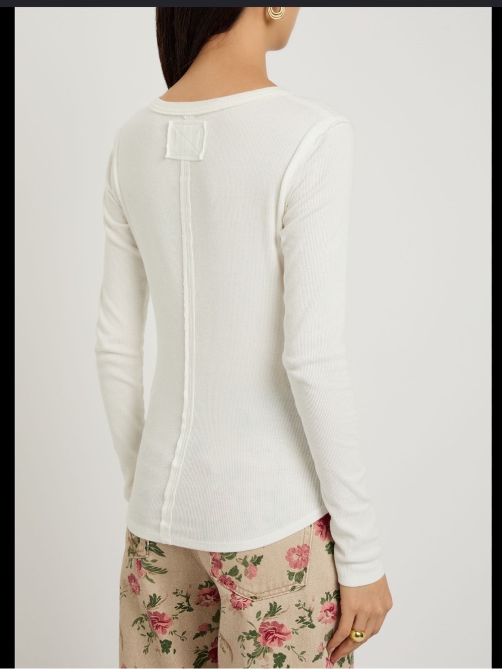 Free People White Ribbed Long-Sleeve Top